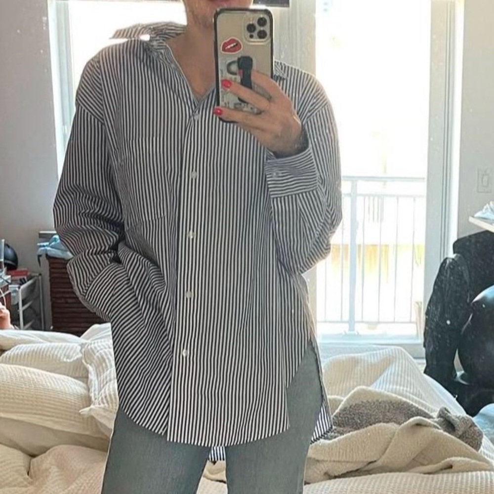 Oversized Striped Button-Up Shirt